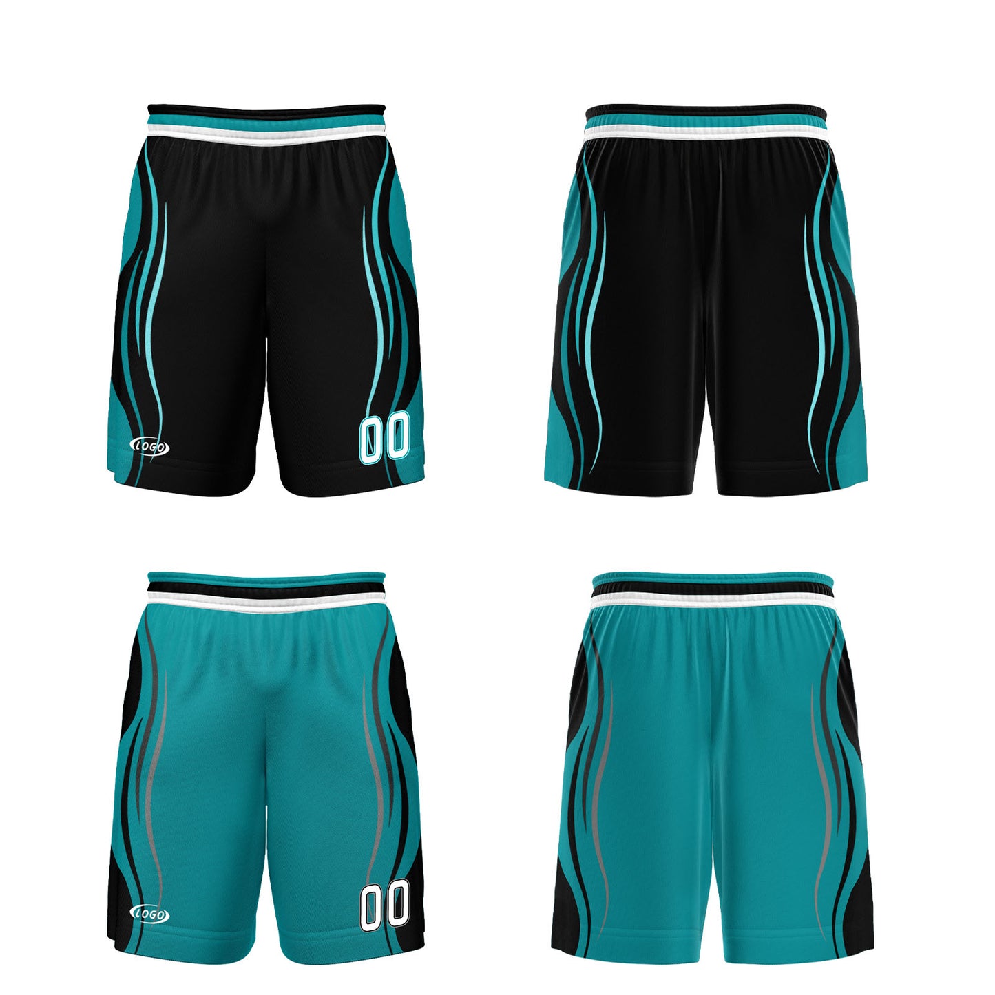 Custom Black Cyan Reversible Basketball Suit for Adults and Kids Personalized Jersey