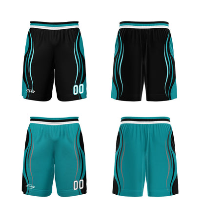 Custom Black Cyan Reversible Basketball Suit for Adults and Kids Personalized Jersey