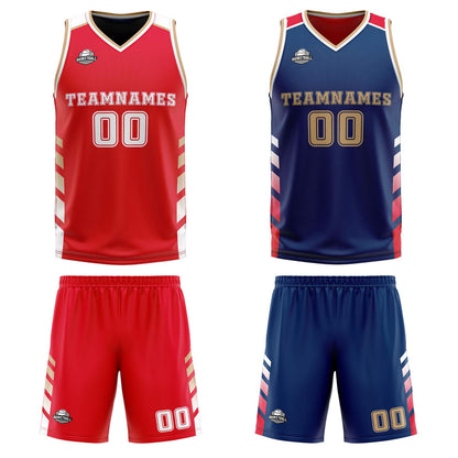 Custom Red Navy Gold Reversible Basketball Suit for Adults and Kids Personalized Jersey