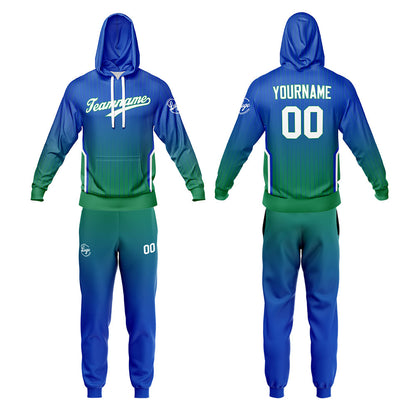 Custom Blue Green Sports hoodie Sweatshirt Set for Men Women Youth Tops and Pants Set Tracksuit