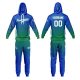 Custom Blue Green Sports hoodie Sweatshirt Set for Men Women Youth Tops and Pants Set Tracksuit