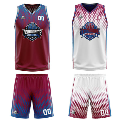 Custom Red White Blue Reversible Basketball Suit for Adults and Kids Personalized Jersey
