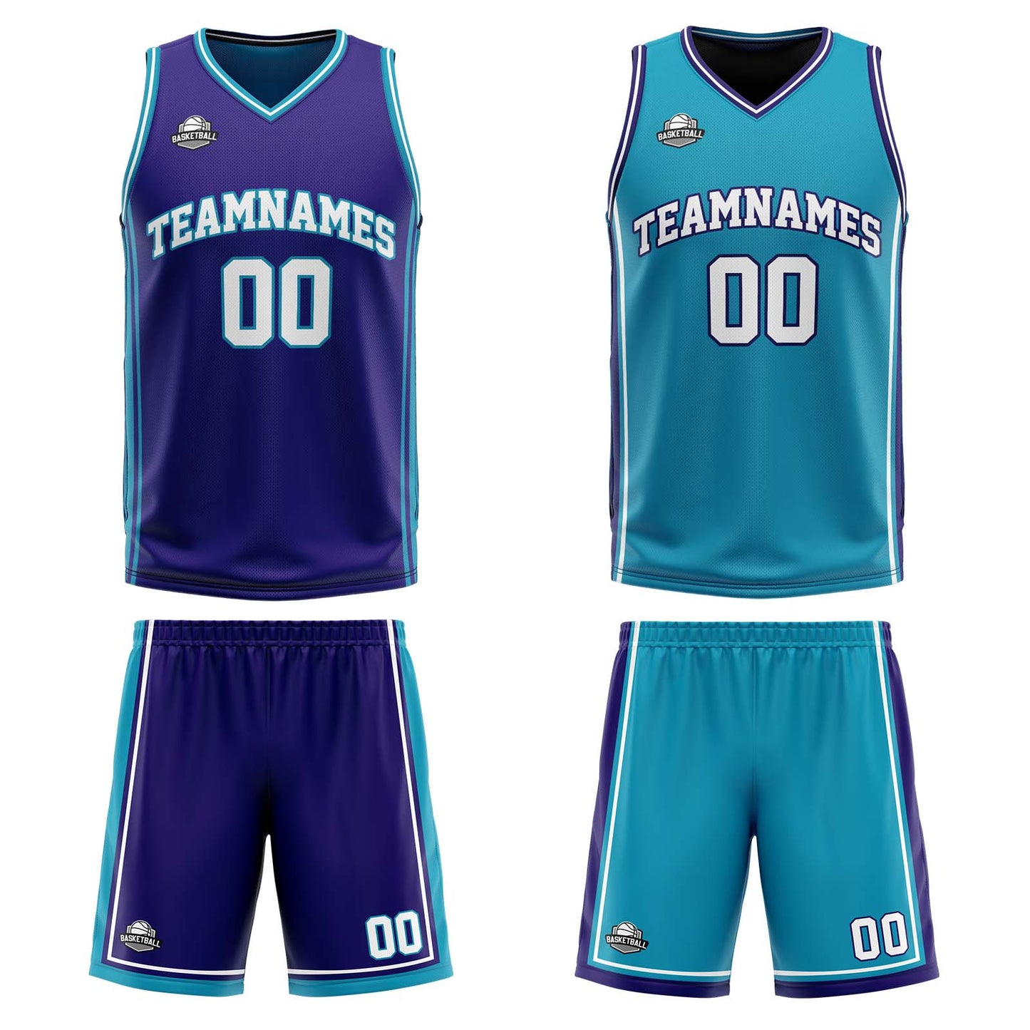 Custom Purple Teal Reversible Basketball Suit for Adults and Kids Personalized Jersey