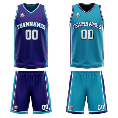 Custom Purple Teal Reversible Basketball Suit for Adults and Kids Personalized Jersey