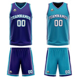 Custom Purple Teal Reversible Basketball Suit for Adults and Kids Personalized Jersey