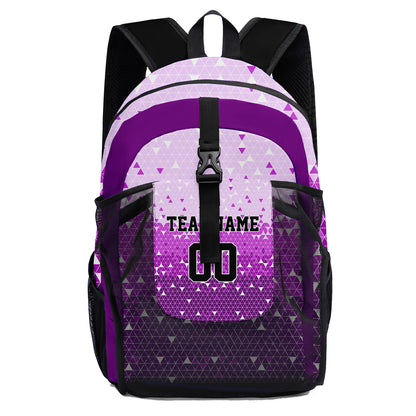 Customize Purple Sports Backpacks Featuring Personalized Names, Numbers and Logos
