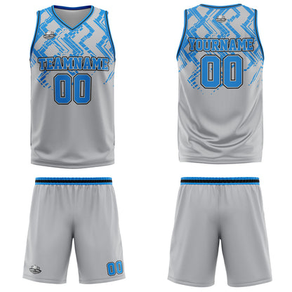 Custom Grey Blue Basketball Jersey Uniform Suit Printed Your Logo Name Number