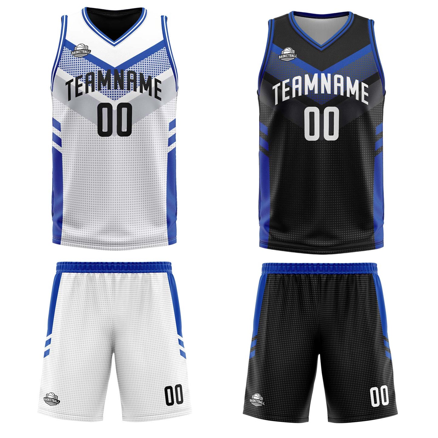 Custom White Blue Reversible Basketball Suit for Adults and Kids Personalized Jersey