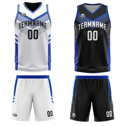 Custom White Blue Reversible Basketball Suit for Adults and Kids Personalized Jersey