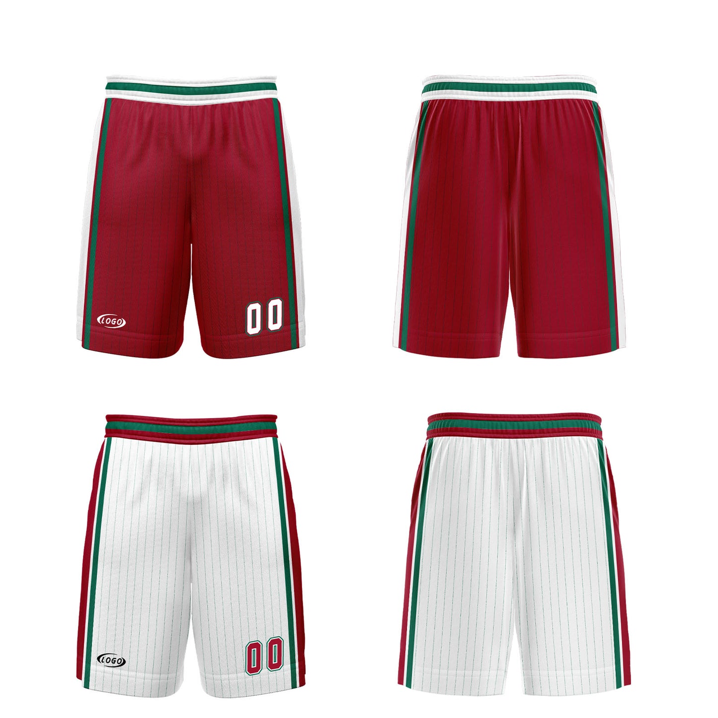 Custom Red White Green Reversible Basketball Suit for Adults and Kids Personalized Jersey