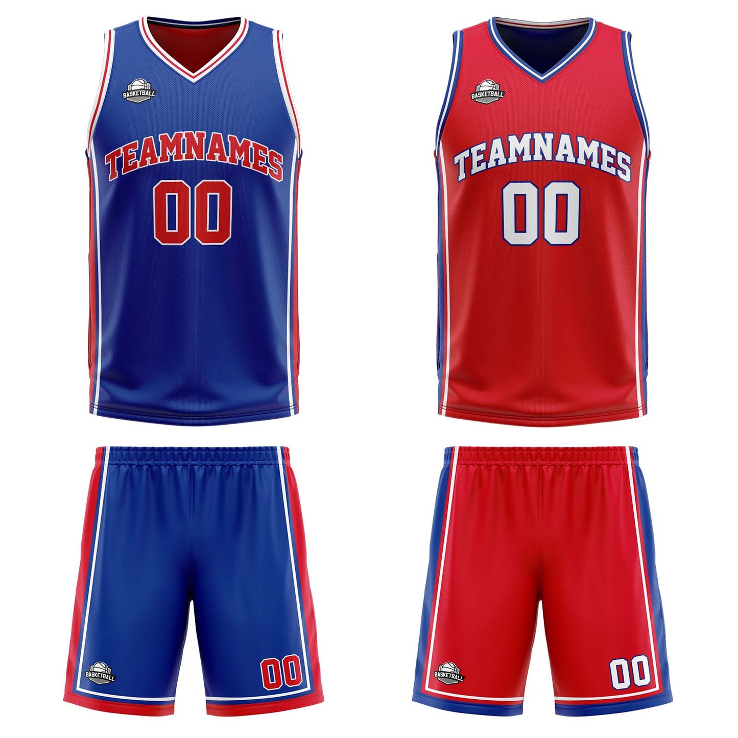 Custom Royal Red White Reversible Basketball Suit for Adults and Kids Personalized Jersey