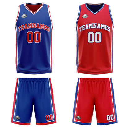 Custom Royal Red White Reversible Basketball Suit for Adults and Kids Personalized Jersey