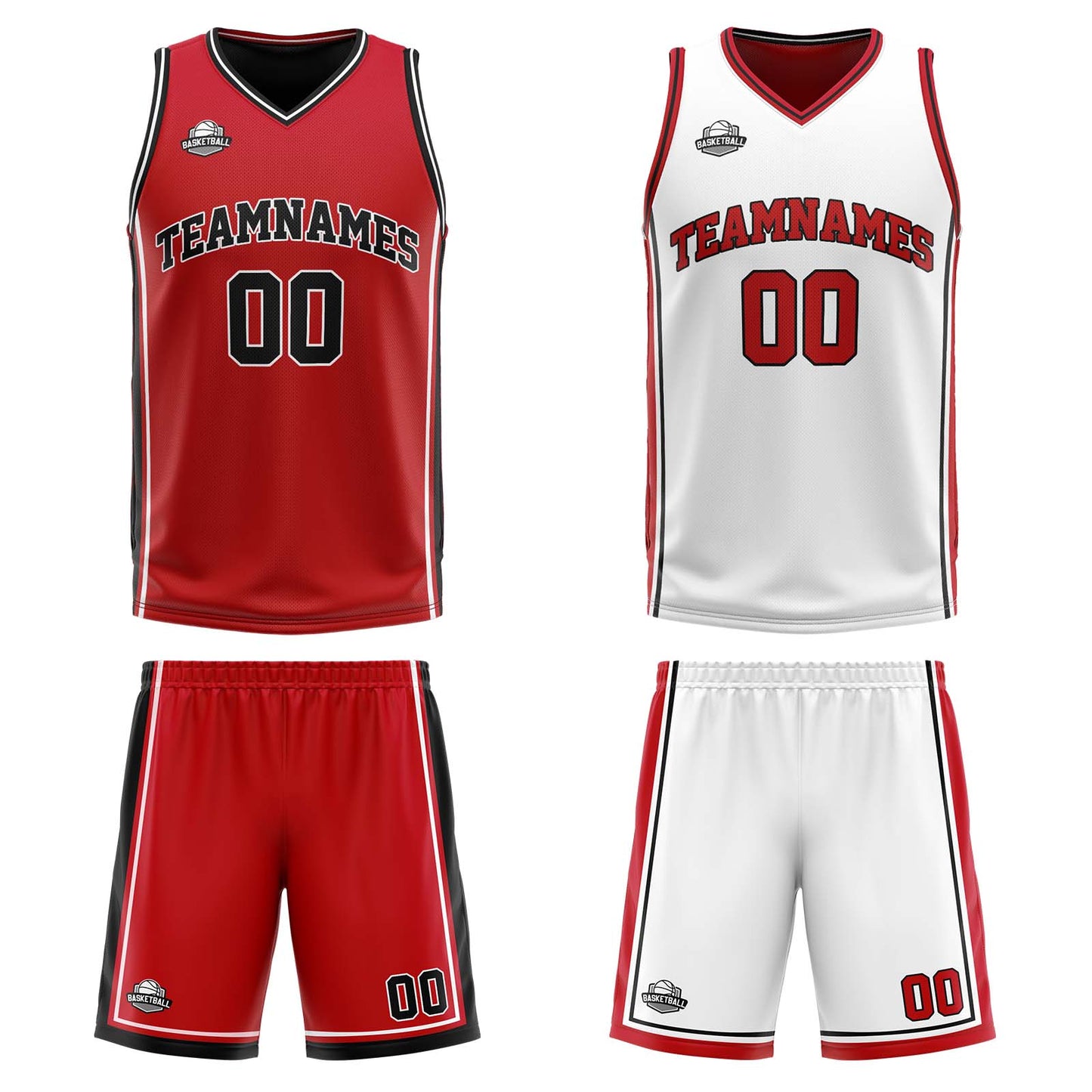 Custom Red White Black Reversible Basketball Suit for Adults and Kids Personalized Jersey