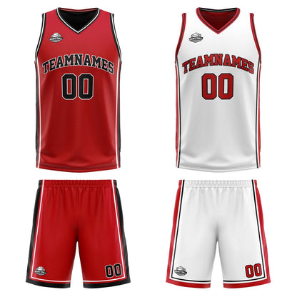Custom Red White Black Reversible Basketball Suit for Adults and Kids Personalized Jersey