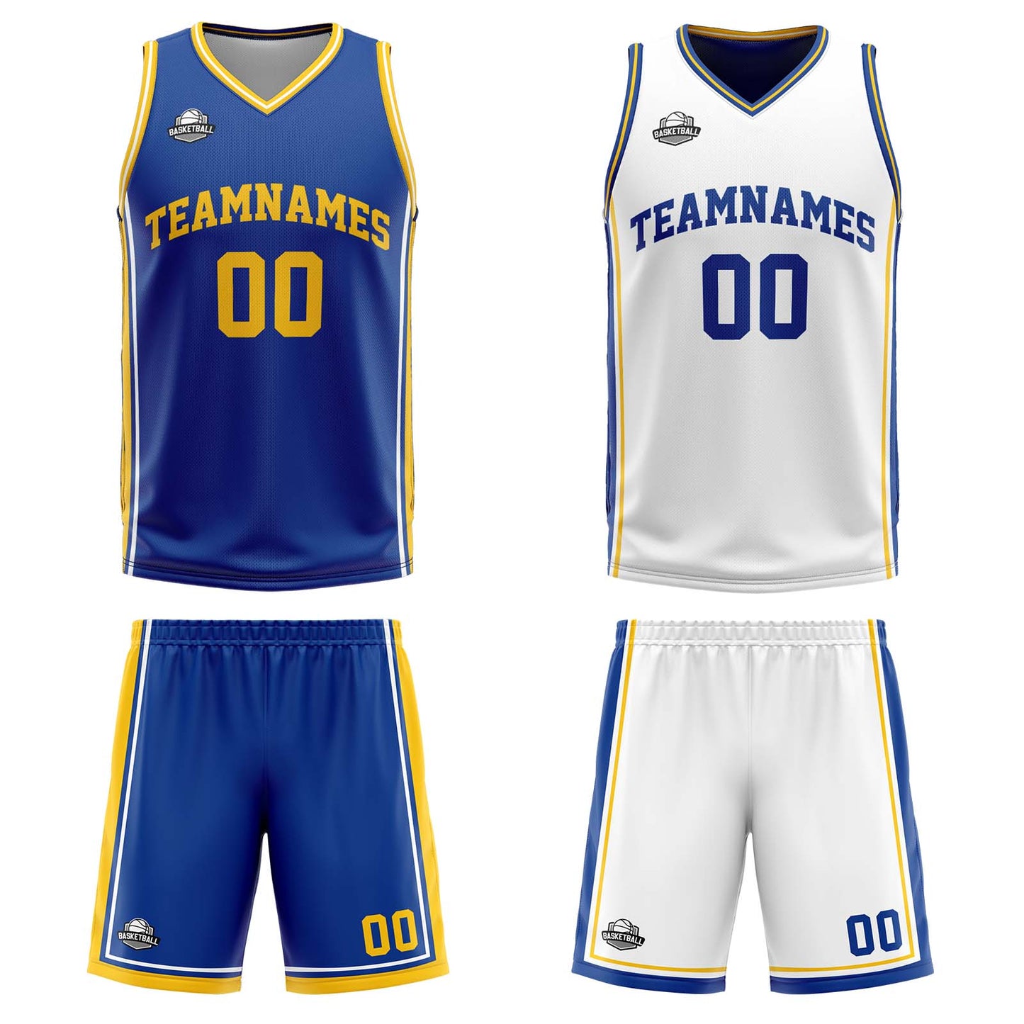 Custom Royal White Yellow Reversible Basketball Suit for Adults and Kids Personalized Jersey