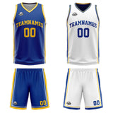 Custom Royal White Yellow Reversible Basketball Suit for Adults and Kids Personalized Jersey