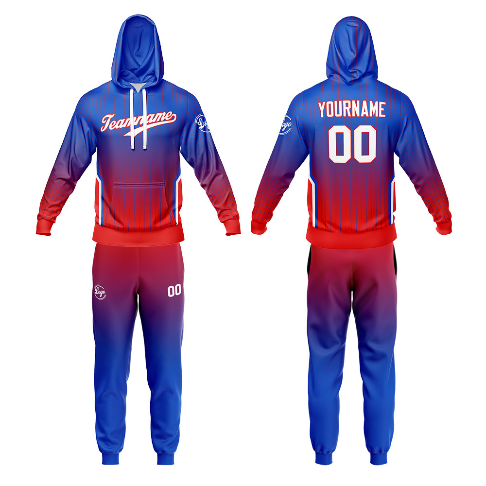 Custom Blue Red Sports hoodie Sweatshirt Set for Men Women Youth Tops and Pants Set Tracksuit