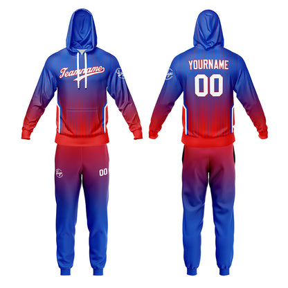 Custom Blue Red Sports hoodie Sweatshirt Set for Men Women Youth Tops and Pants Set Tracksuit