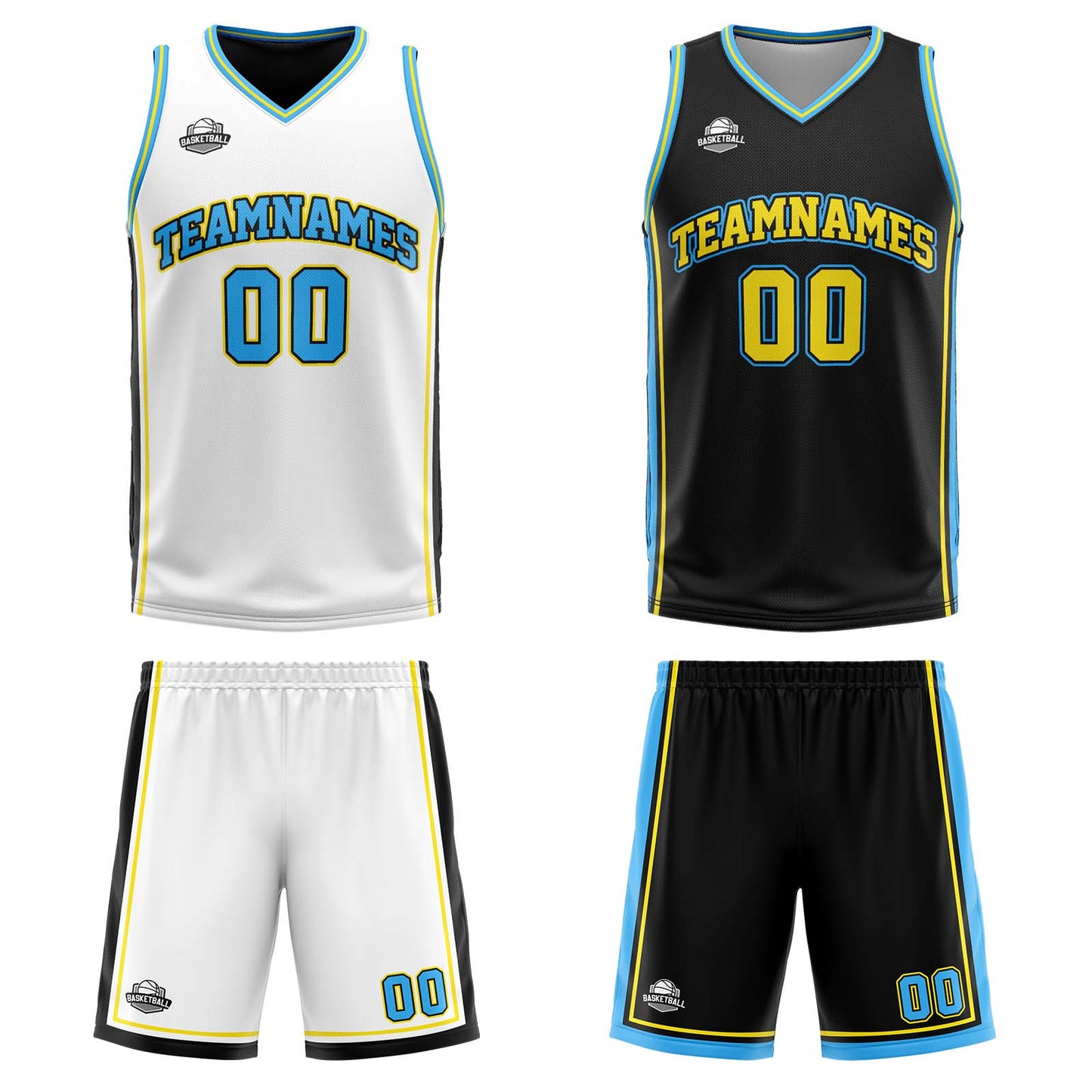 Custom White Black Light Blue Reversible Basketball Suit for Adults and Kids Personalized Jersey