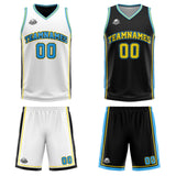 Custom White Black Light Blue Reversible Basketball Suit for Adults and Kids Personalized Jersey