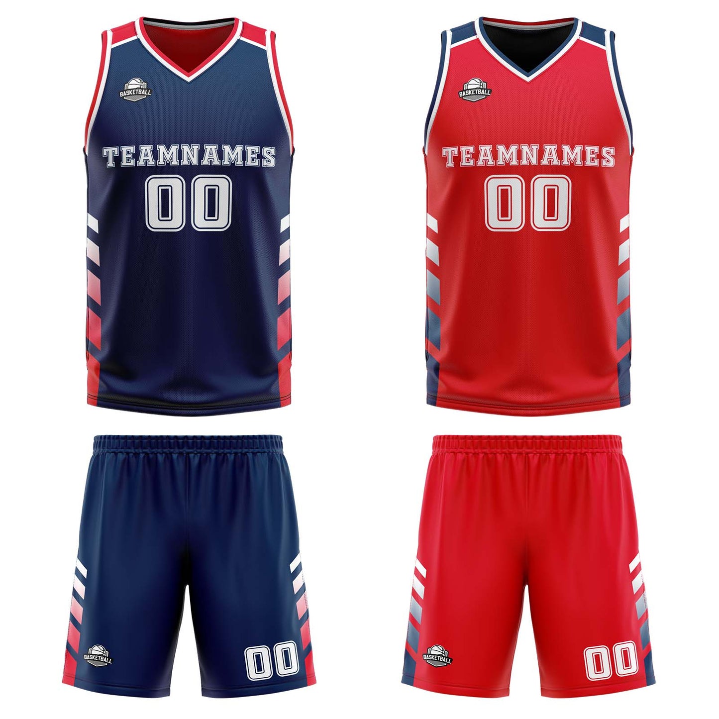 Custom Navy Red White Reversible Basketball Suit for Adults and Kids Personalized Jersey