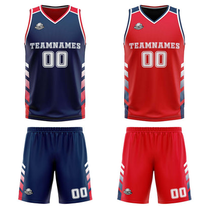 Custom Navy Red White Reversible Basketball Suit for Adults and Kids Personalized Jersey