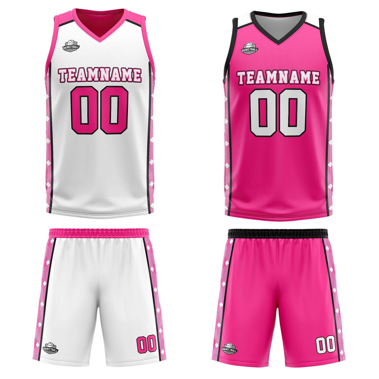 Custom White Pink Reversible Basketball Suit for Adults and Kids Personalized Jersey