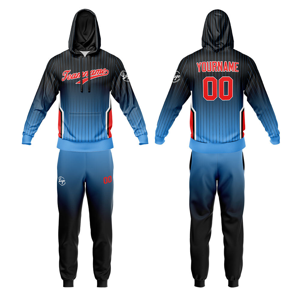 Custom Black Blue Sports hoodie Sweatshirt Set for Men Women Youth Tops and Pants Set Tracksuit