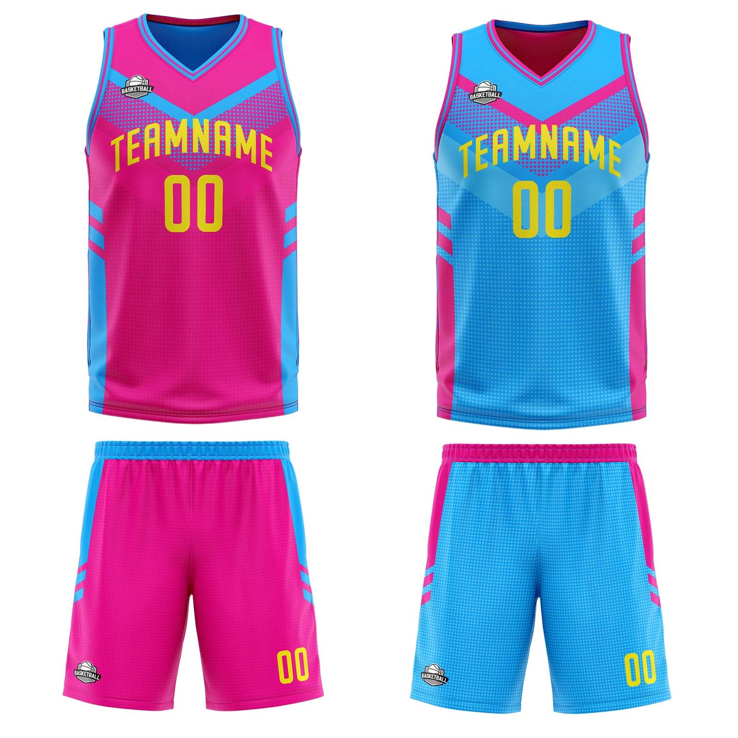 Custom Pink Light Blue Reversible Basketball Suit for Adults and Kids Personalized Jersey