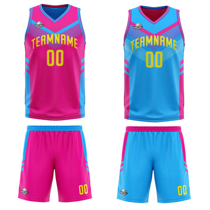 Custom Pink Light Blue Reversible Basketball Suit for Adults and Kids Personalized Jersey