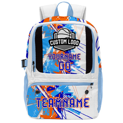 Custom Orange Blue White Basketball Soccer Backpack Personalized Player Names Numbers Team Logo #BB-0919-0025