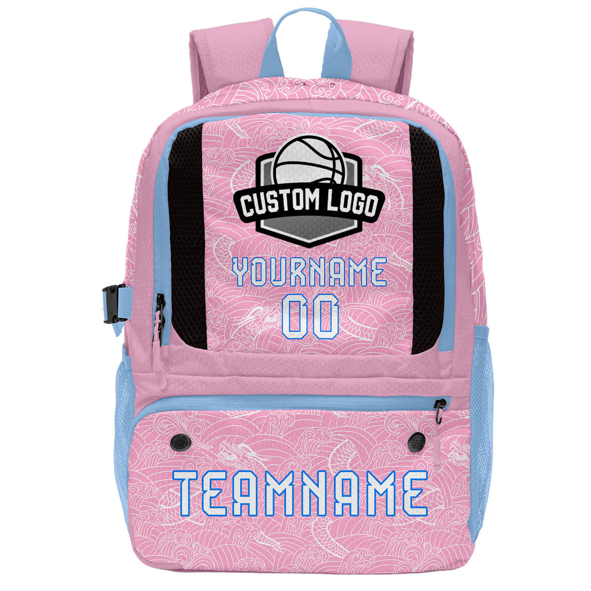 Custom Pink Blue Basketball Soccer Backpack Personalized Player Names Numbers Team Logo #BB-0919-0028