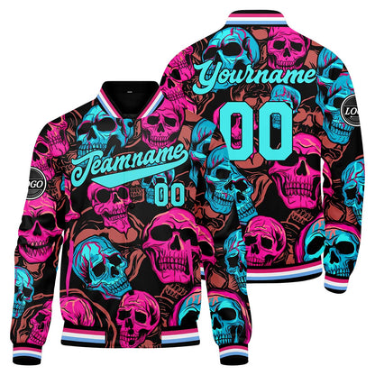 Custom Colored skeletons& Powder blue Varsity Jacket for Men Women and Youth with Personalized Letterman Jacket