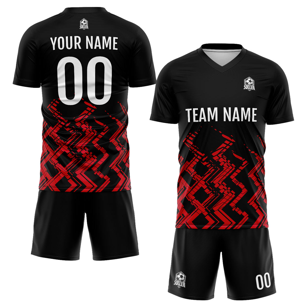 Custom Black Red Soccer Uniform Jersey Kids Adults Personalized Set Jersey Shirt