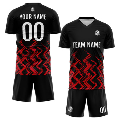 Custom Black Red Soccer Uniform Jersey Kids Adults Personalized Set Jersey Shirt