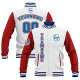 Custom White Red Blue Waterproof Varsity Jackets Personalized Stitched Name Number Logo to Letterman Jackets