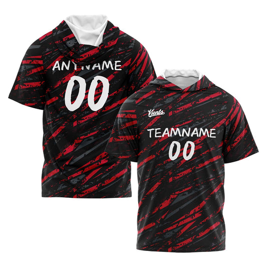 Custom Black Red Hooded T-Shirt Short Sleeve Hoodies for Men Women Shirts with Hoods Printed Name Logo