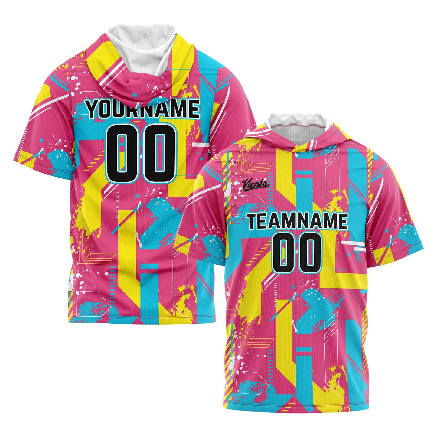 Custom Pink Yellow Short Sleeve Hoodies for Men Women Shirts with Hoods Printed Name Logo