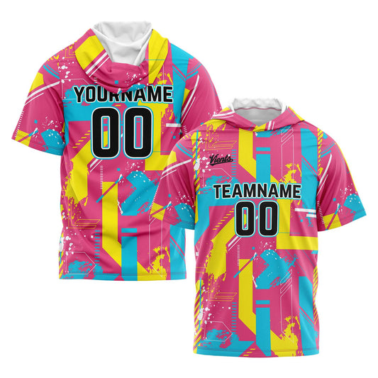 Custom Pink Yellow Short Sleeve Hoodies for Men Women Shirts with Hoods Printed Name Logo