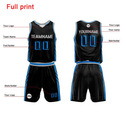 Custom Black Blue Basketball Jersey Uniform Suit Printed Your Logo Name Number