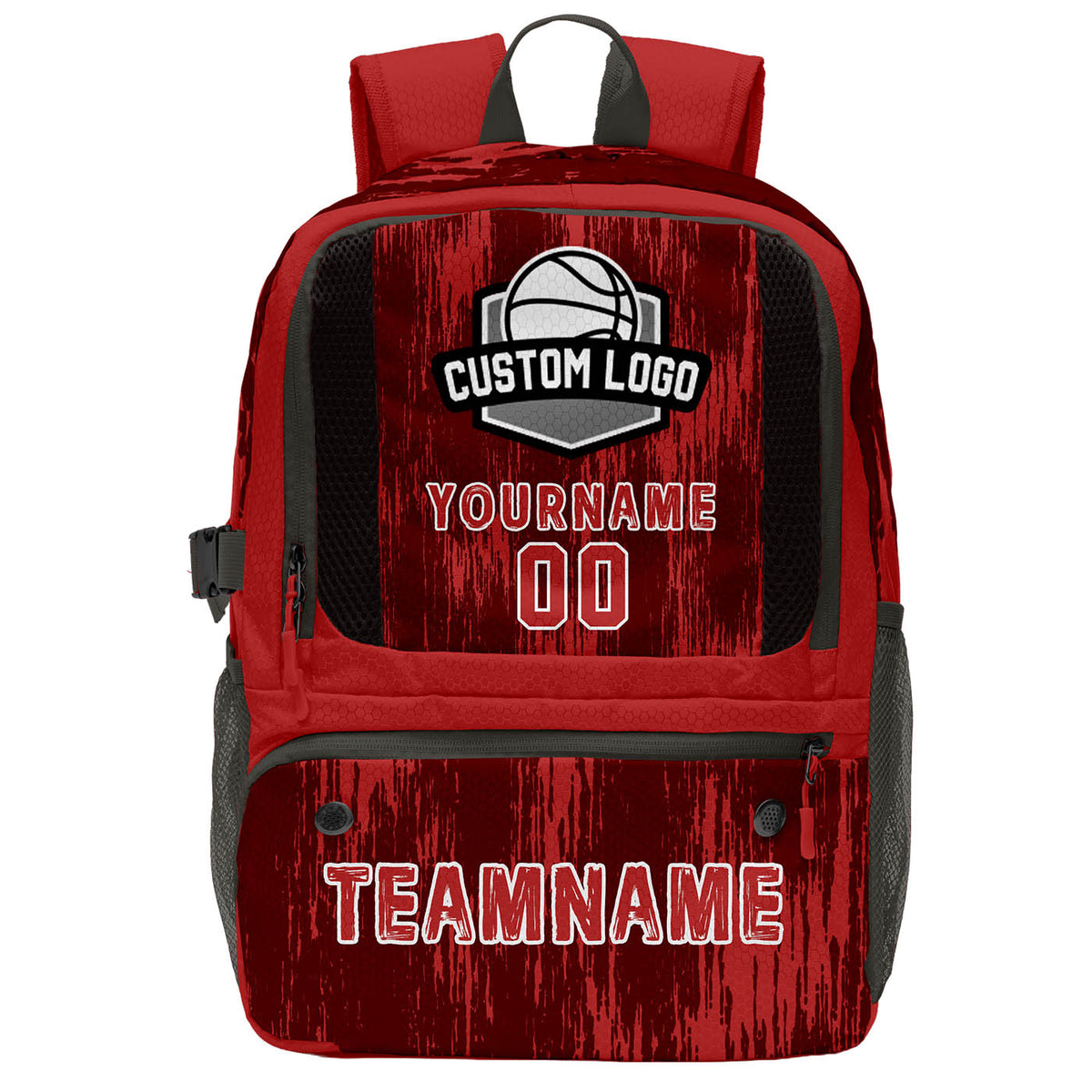 Custom Red Grey Basketball Soccer Backpack Personalized Player Names Numbers Team Logo #BB-0919-0032