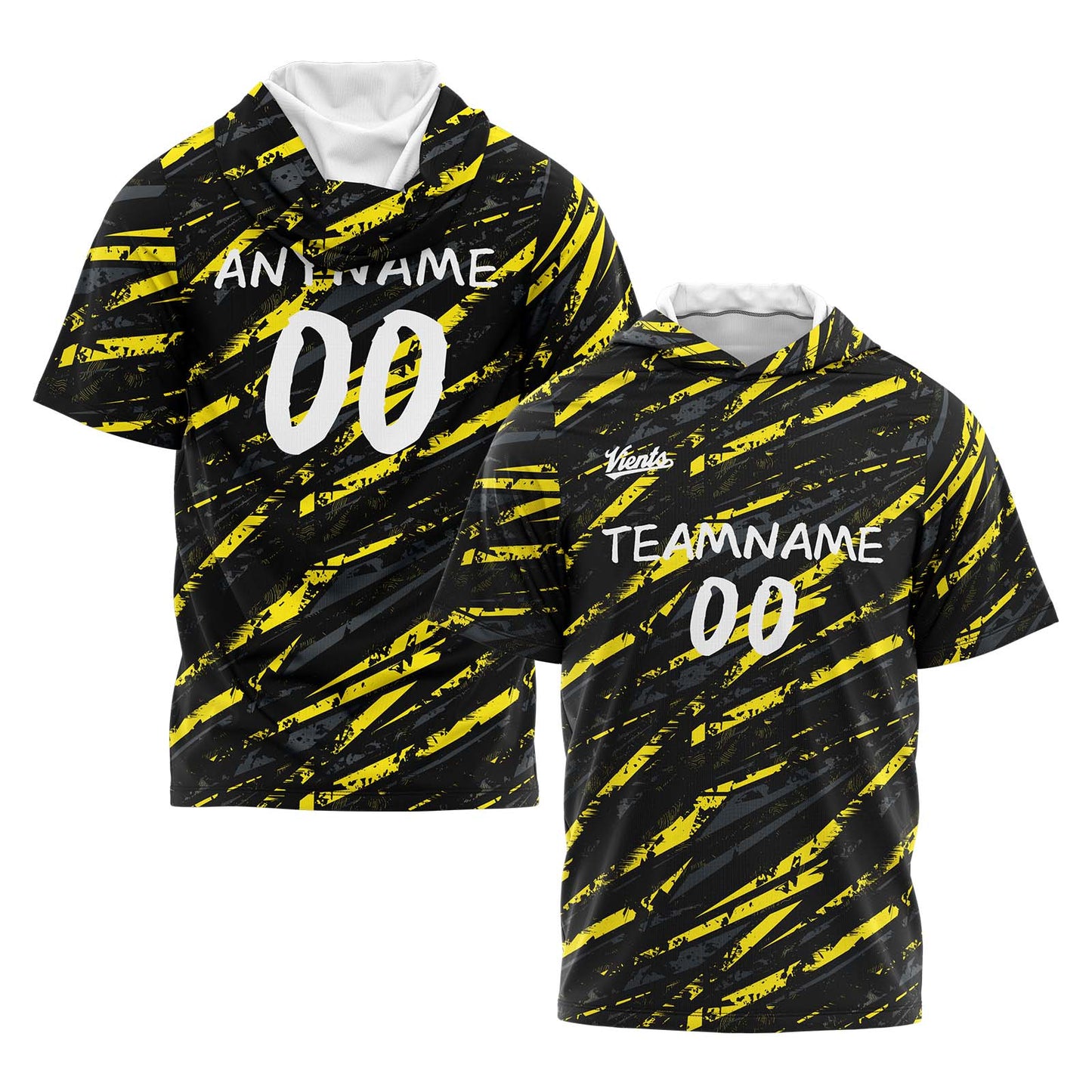 Custom Black Yellow Hooded T-Shirt Short Sleeve Hoodies for Men Women Shirts with Hoods Printed Name Logo