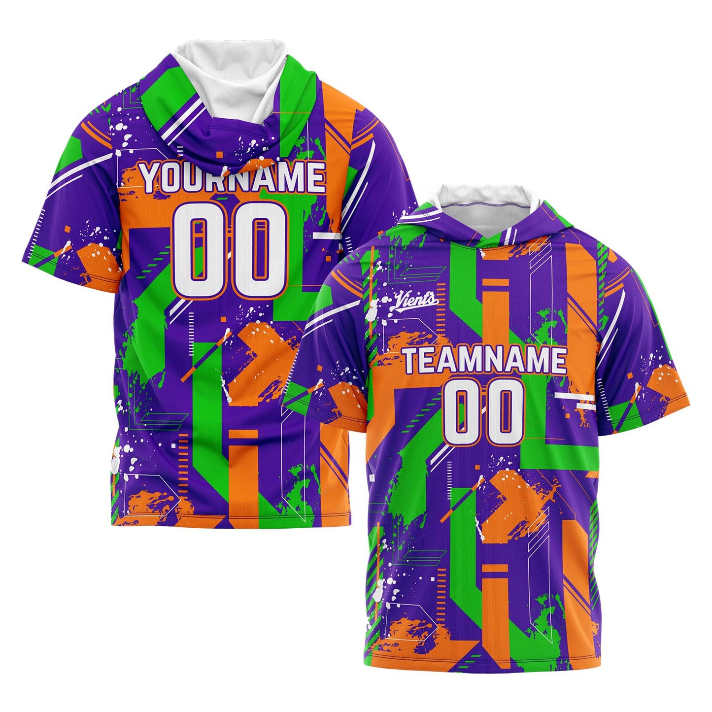 Custom Purple Orange Short Sleeve Hoodies for Men Women Shirts with Hoods Printed Name Logo