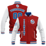 Custom Red White Blue Waterproof Varsity Jackets Personalized Stitched Name Number Logo to Letterman Jackets