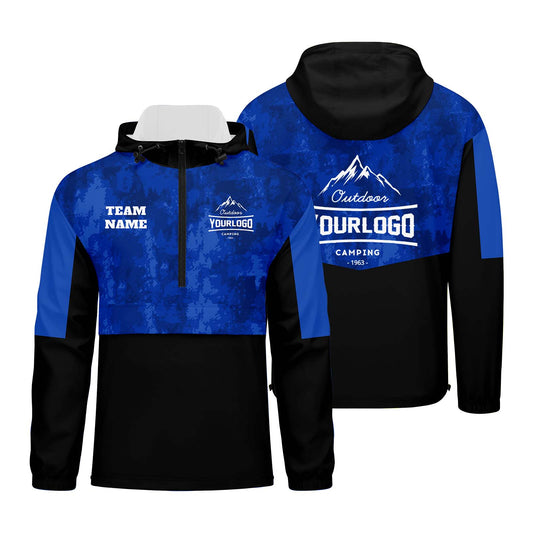 Custom Blue Camouflage Windproof Softshell  Hooded Jacket - Lightweight Full - Zip, Full Print Logos & Texts