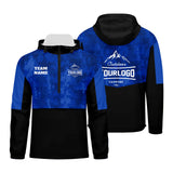 Custom Blue Camouflage Windproof Softshell  Hooded Jacket - Lightweight Full - Zip, Full Print Logos & Texts