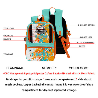 Custom Orange White Cyan Basketball Soccer Backpack Personalized Player Names Numbers Team Logo #BB-0919-0026