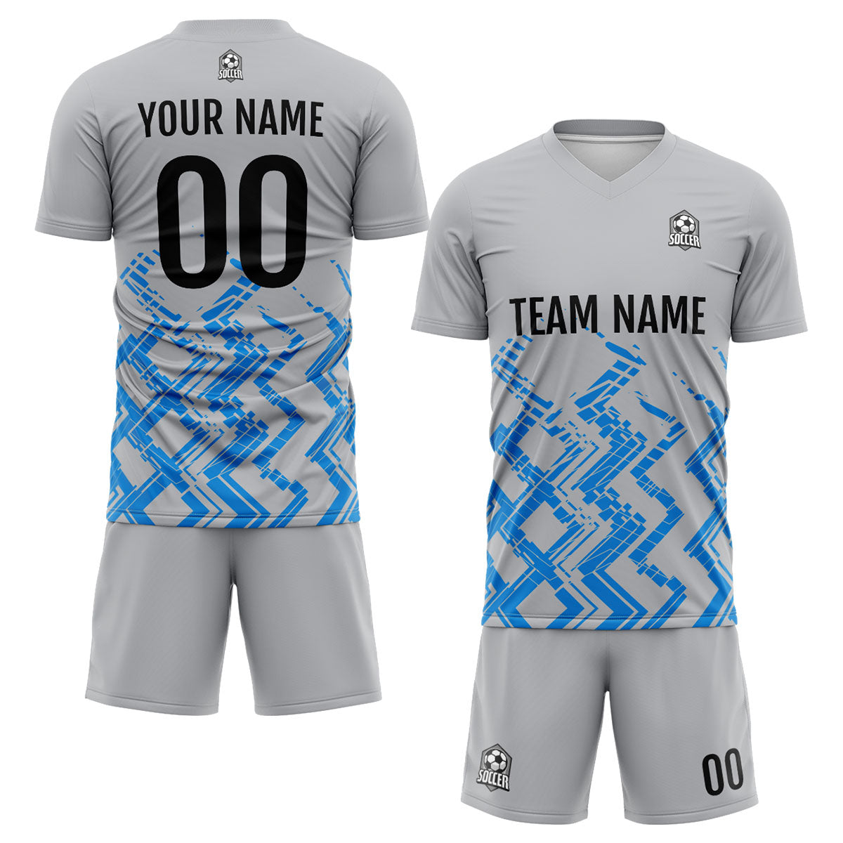 Custom Grey Blue Uniform Jersey Kids Adults Personalized Set Jersey Shirt