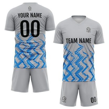 Custom Grey Blue Uniform Jersey Kids Adults Personalized Set Jersey Shirt