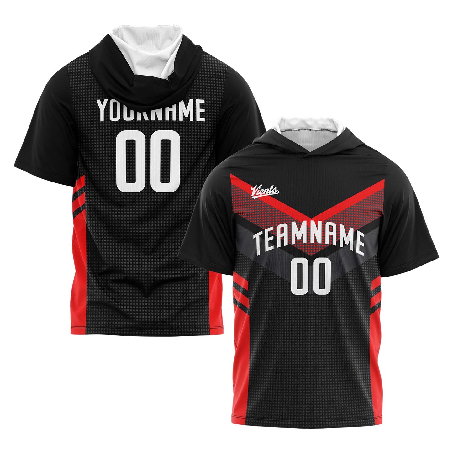 Custom Black Red Short Sleeve Hoodies for Men Women Shirts with Hoods Printed Name Logo